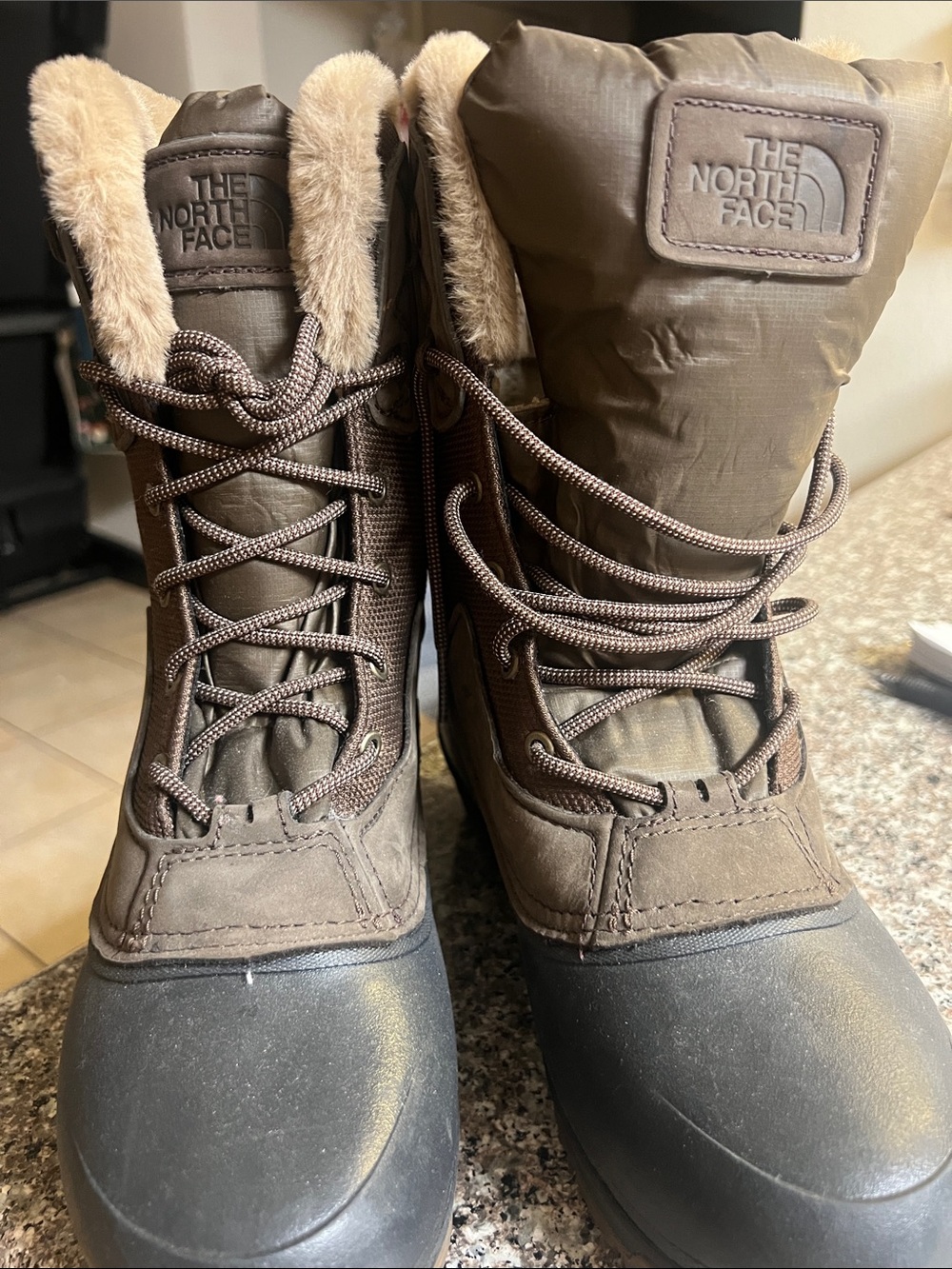 The North Face Brown Fur-Trim Lace-Up Winter Boots